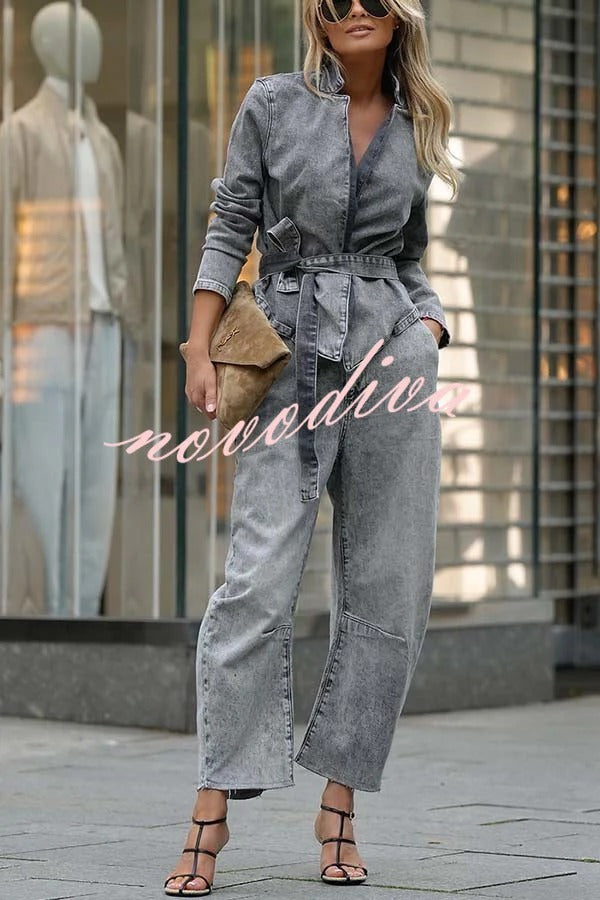 Casual Meetup Washed Denim Mid Rise Pocketed Barrel Jeans