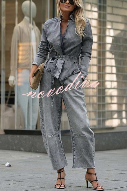 Casual Meetup Washed Denim Mid Rise Pocketed Barrel Jeans