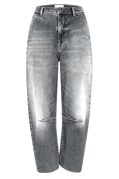 Casual Meetup Washed Denim Mid Rise Pocketed Barrel Jeans